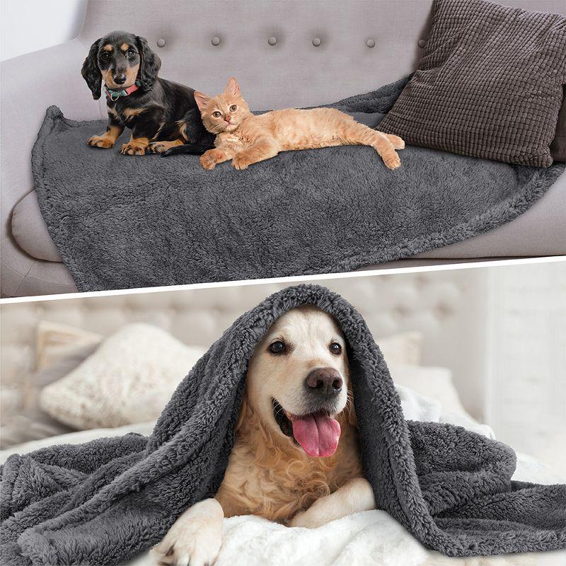 PetAmi Fluffy Dog Blanket for Pet Cat Puppy Kitten, Faux Shearling Soft Fleece Throw, Plush Reversible Washable Couch Cover