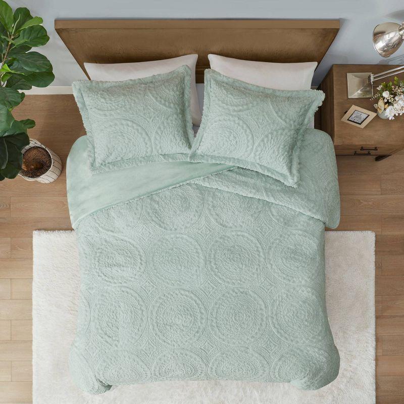 Arya Embroidered Medallion Faux Fur Ultra Plush Comforter Set