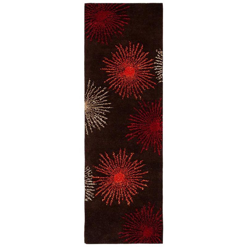 Hand-Tufted Vibrant Red and Brown Wool Area Rug - 30"x10"