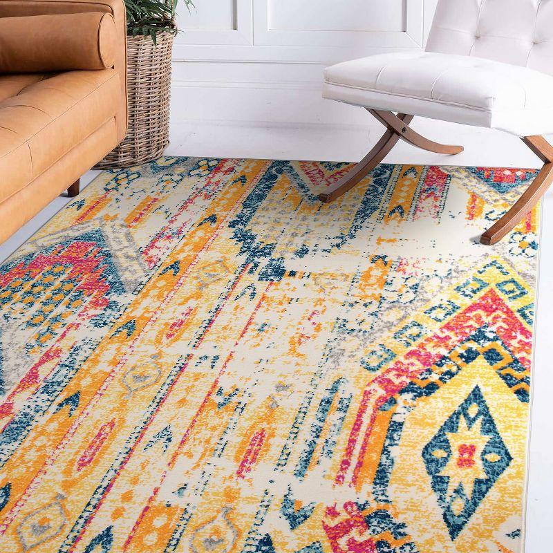 Multicolor Geometric Stain-Resistant Synthetic Area Rug 42" x 4"