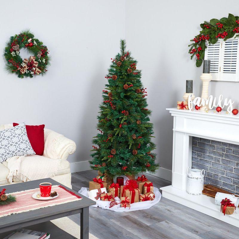 Nearly Natural 6-ft Mixed Pine Artificial Christmas Tree with 250 Clear LED Lights, Pine Cones and Berries