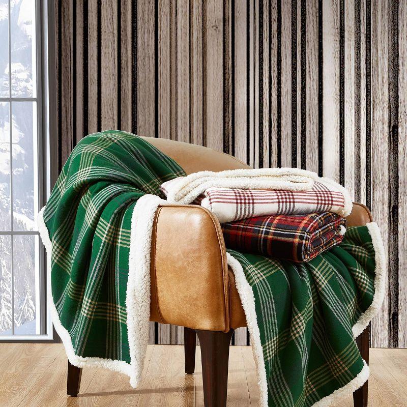 Eddie Bauer Printed Flannel/Sherpa Throw Blanket