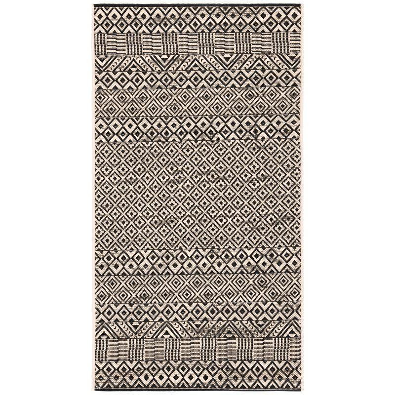 Beige and Black Synthetic Aztec Indoor/Outdoor Rug