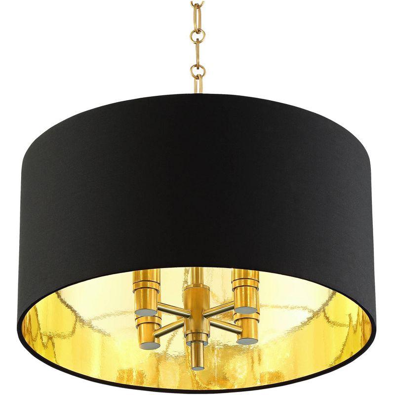 Possini Euro Design Warm Gold Pendant Chandelier 20" Wide Modern Black Fabric Drum Shade 4-Light Fixture for Dining Room Living House Kitchen Island