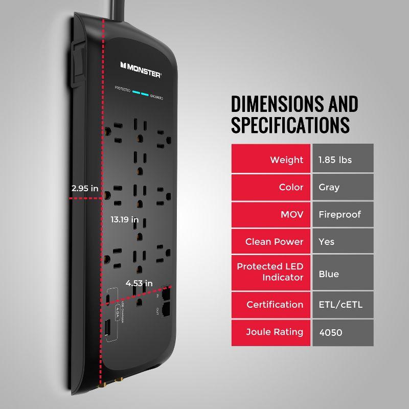 Monster 6ft Black Heavy Duty Power Strip Surge Protector