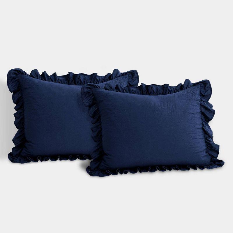 Navy Full Microfiber Ruffled Comforter Set