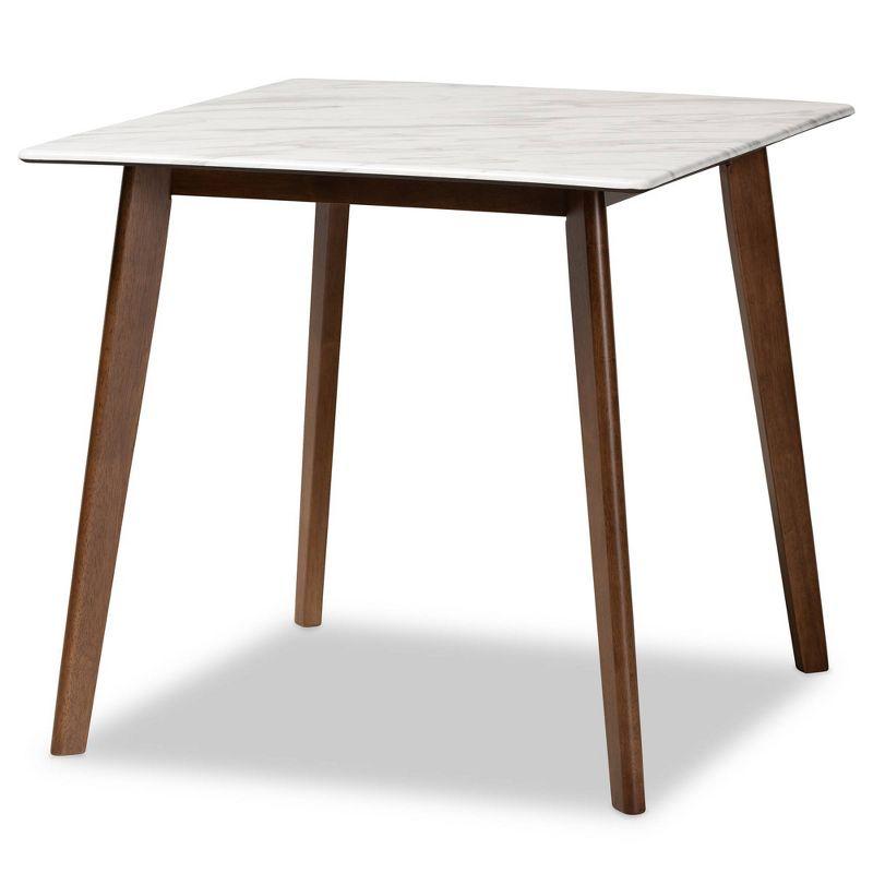 Kaylee Wood Dining Table White/Brown - Baxton Studio: Faux Marble Top, Square Shape, Splayed Legs