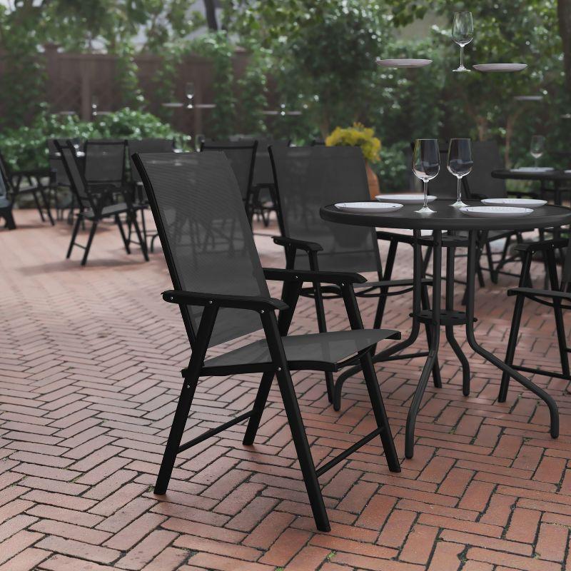 Black Metal Outdoor Folding Sling Dining Chairs, Set of 2