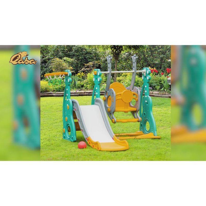 Qaba 4-in-1 Toddler Swing and Slide Set with Basketball Hoop and Adjustable Seat Height, Kids Play Climber Slide Playset, Ages 1.5-3