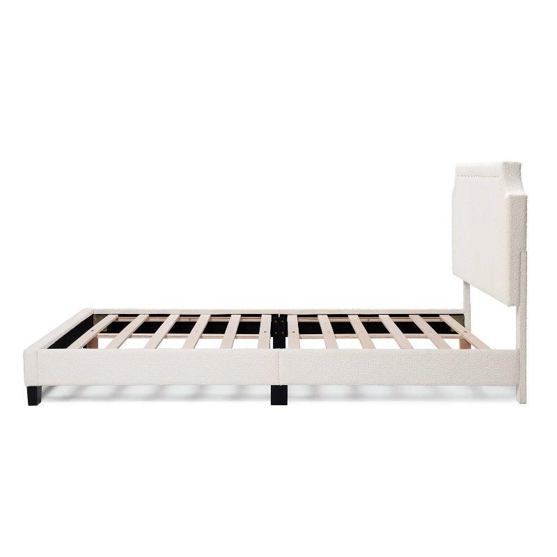 24/7 Shop At Home Queen Heartwild Modern Boucle Upholstered Nailhead Trim Platform Bed White: Polyester, Wood Frame, No Box Spring Needed