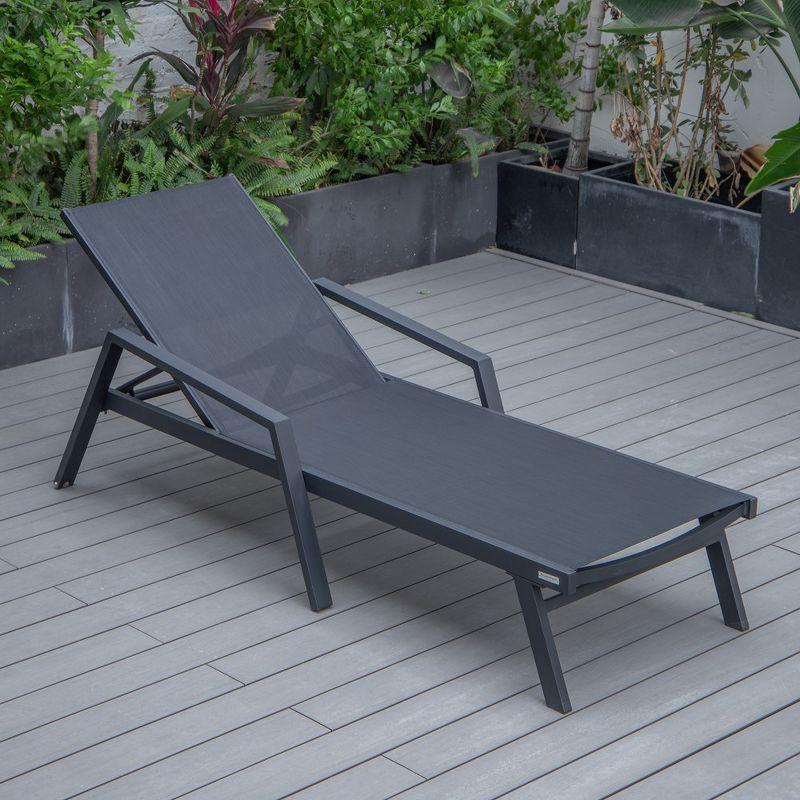 LeisureMod Marlin Patio Sling Chaise Lounge Chair With Arms in Black Aluminum