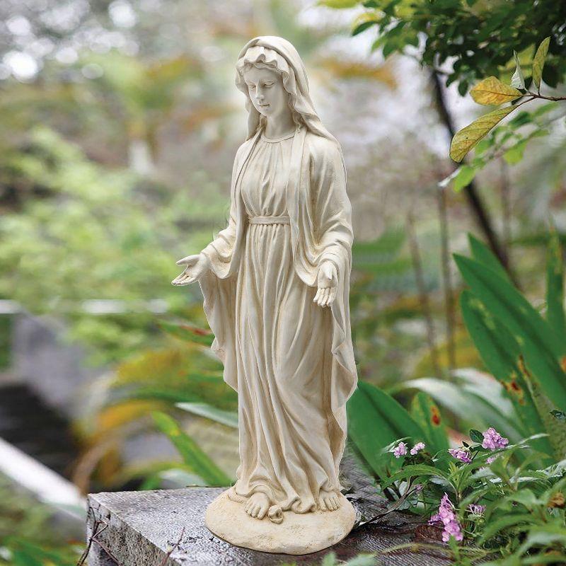 LuxenHome 30.5" H Virgin Mary Indoor Outdoor Statue Garden Statues, Ivory Off-White