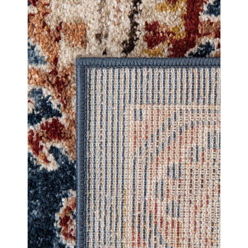 Navy Blue and Brown Abstract Synthetic Area Rug