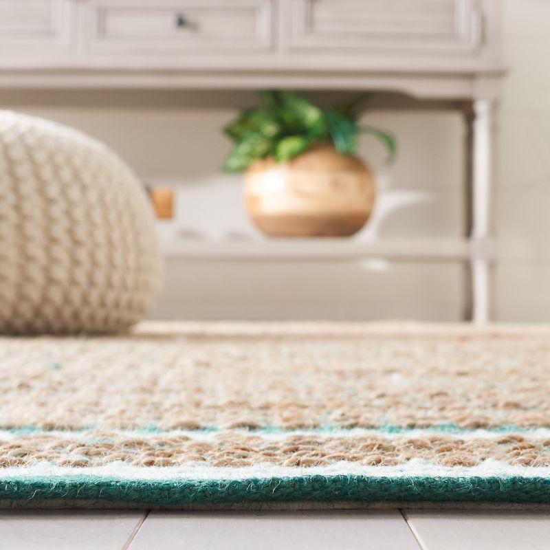 Coastal Chic Geometric Hand-Knotted Wool and Jute Rug - Natural/Green, 3x5