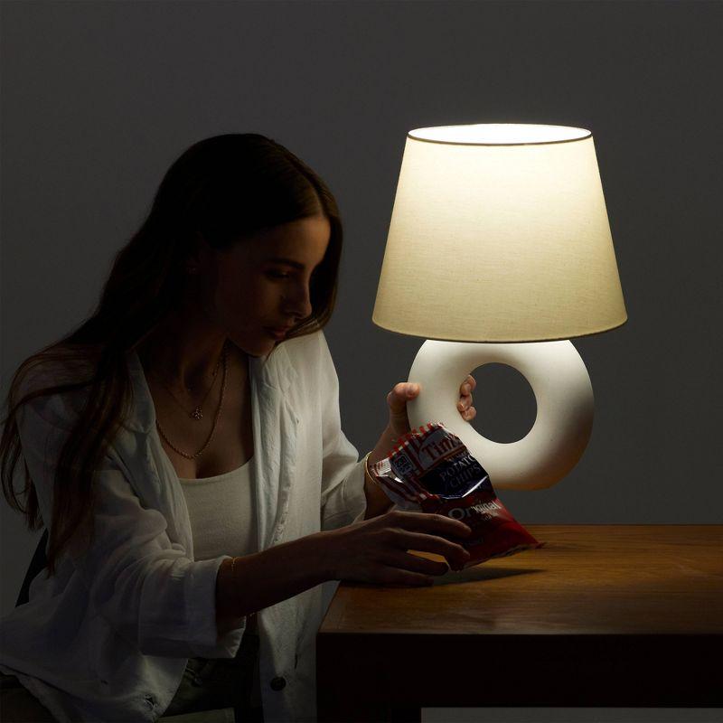 Brightech Chloe 15.5" Modern LED Table Lamp with Circular Ceramic Base and Natural Cotton Shade