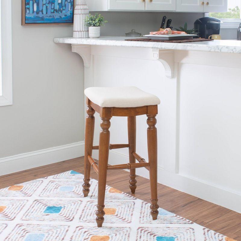 Marino 30" Walnut Backless Wood Bar Stool with Linen Seat