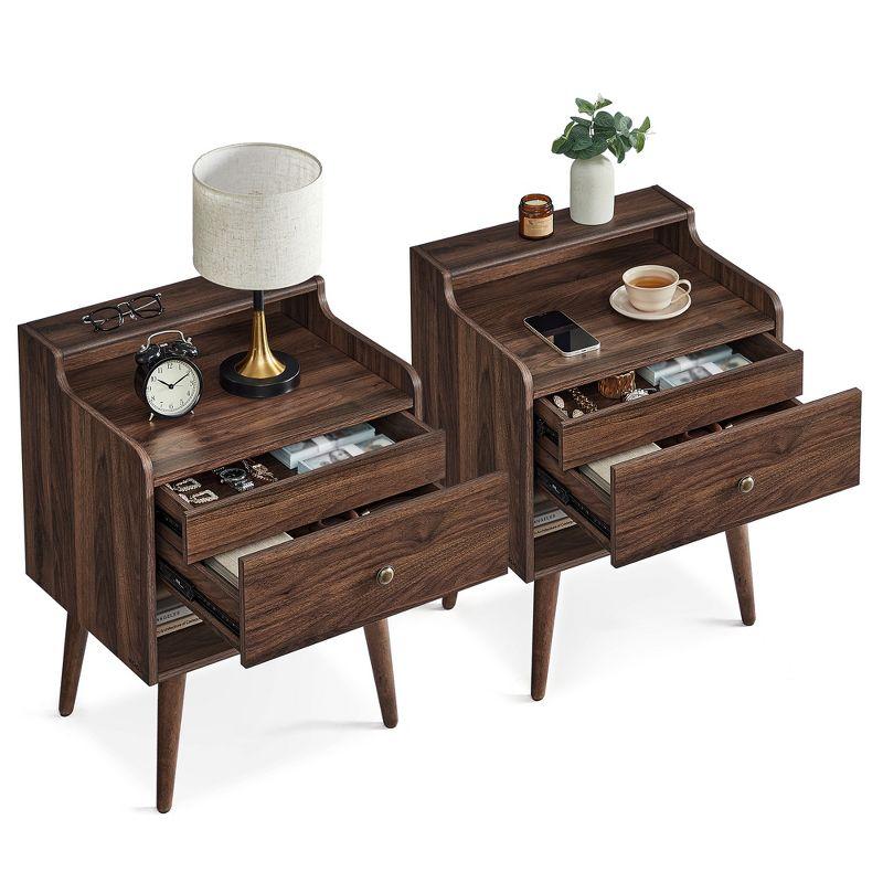 Walnut Mid-Century Modern 2-Drawer Nightstands with Solid Wood Legs