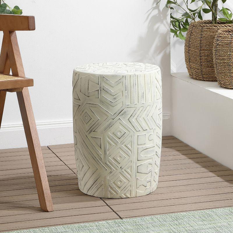 JONATHAN Y Rafi 17.75" Transitional Bohemian Geometric Drum Garden Stool, Cream