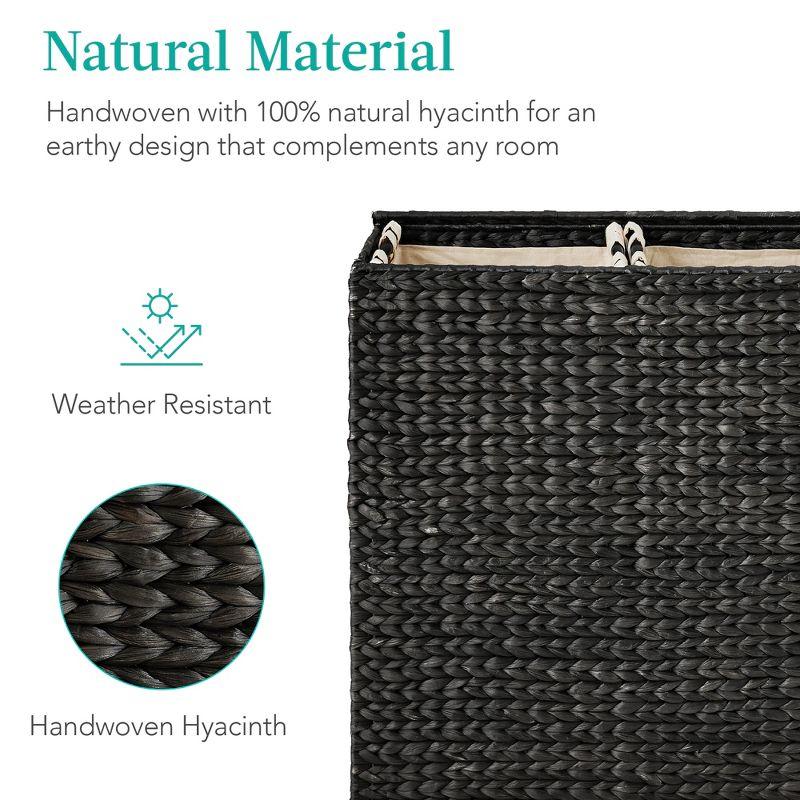 Bayou Breeze Large Water Hyacinth Double Laundry Hamper Basket w/ 2 Liner Bags, Handles