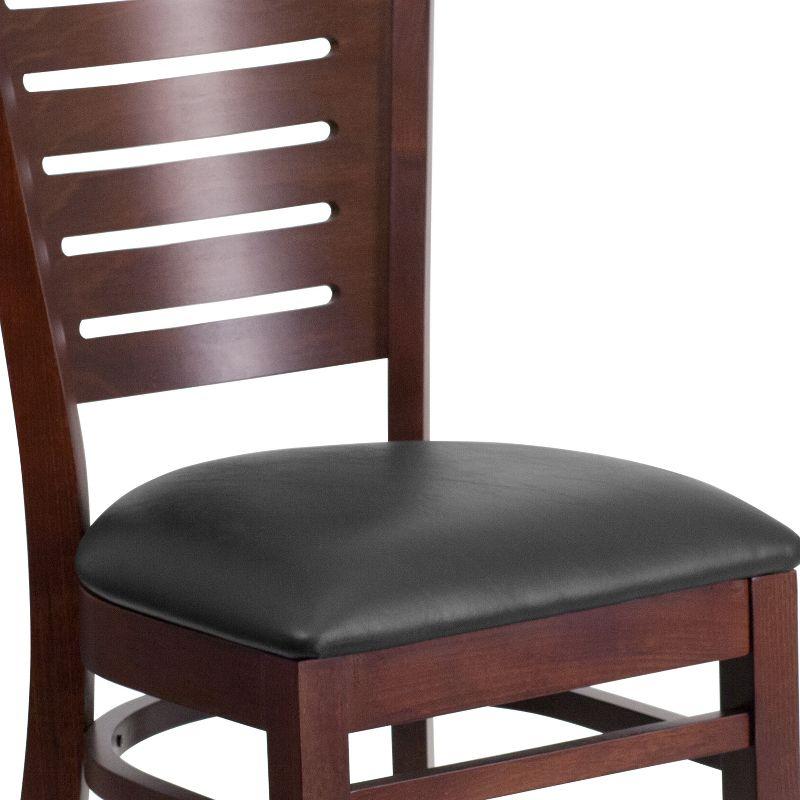 Flash Furniture Darby Series Slat Back Walnut Wood Restaurant Chair - Black Vinyl Seat