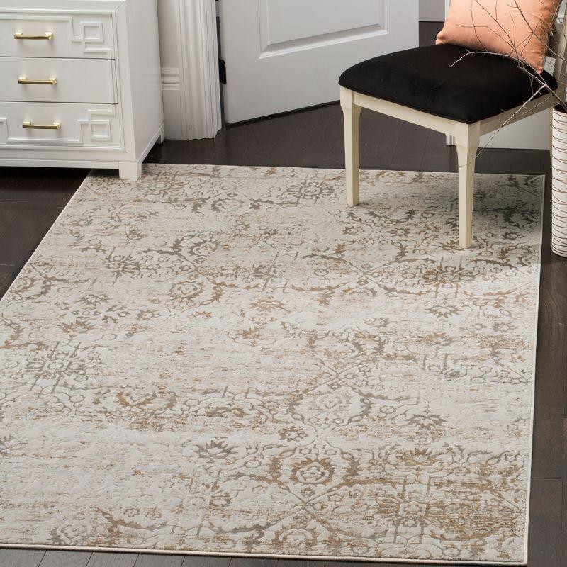 Grey and Cream Hand-Knotted Viscose Area Rug, 3' x 5'