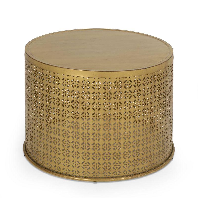 Noxon Boho Lace Cut Iron Coffee Table Gold Brushed Brown - Christopher Knight Home: Pedestal Base, No Assembly Required