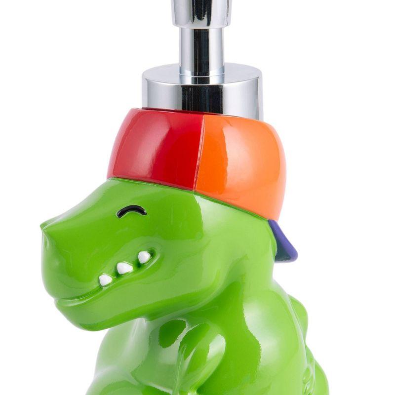 Allure Home Surfin Dino Kids' 3pc Bath Set: Resin Bathroom Accessories, Soap Dispenser, Toothbrush Holder, Tumbler