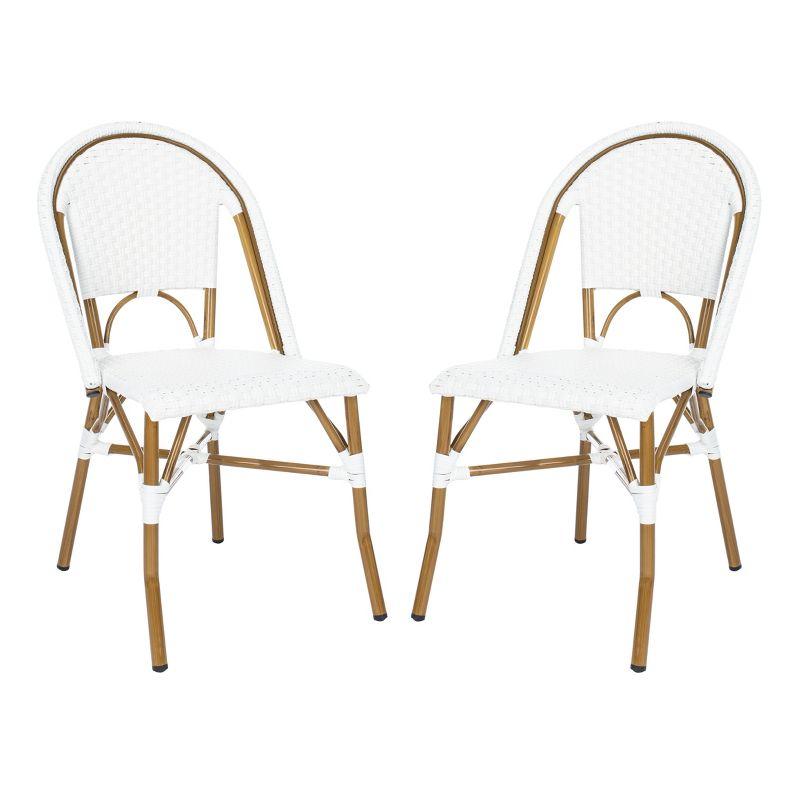 Salcha Coastal White & Light Brown PE Wicker Bistro Side Chair, Set of 2