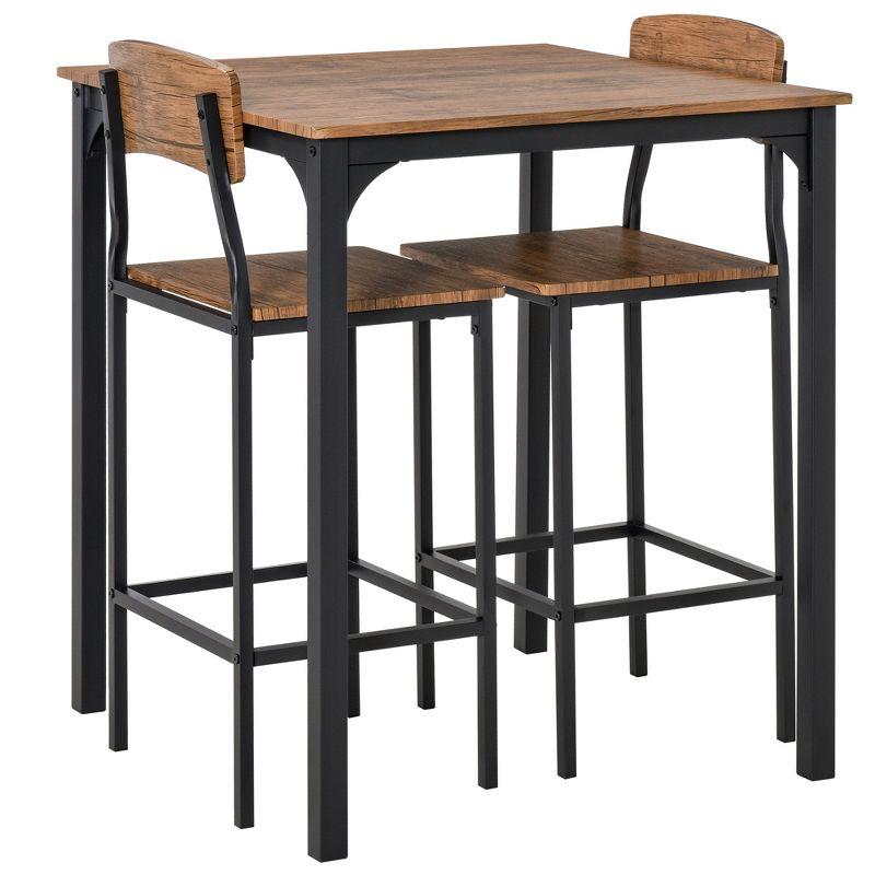 17 Stories 3 Piece Square Industrial Small Dining Table Set, Bar Table and Chairs Set, Rustic Brown and Black