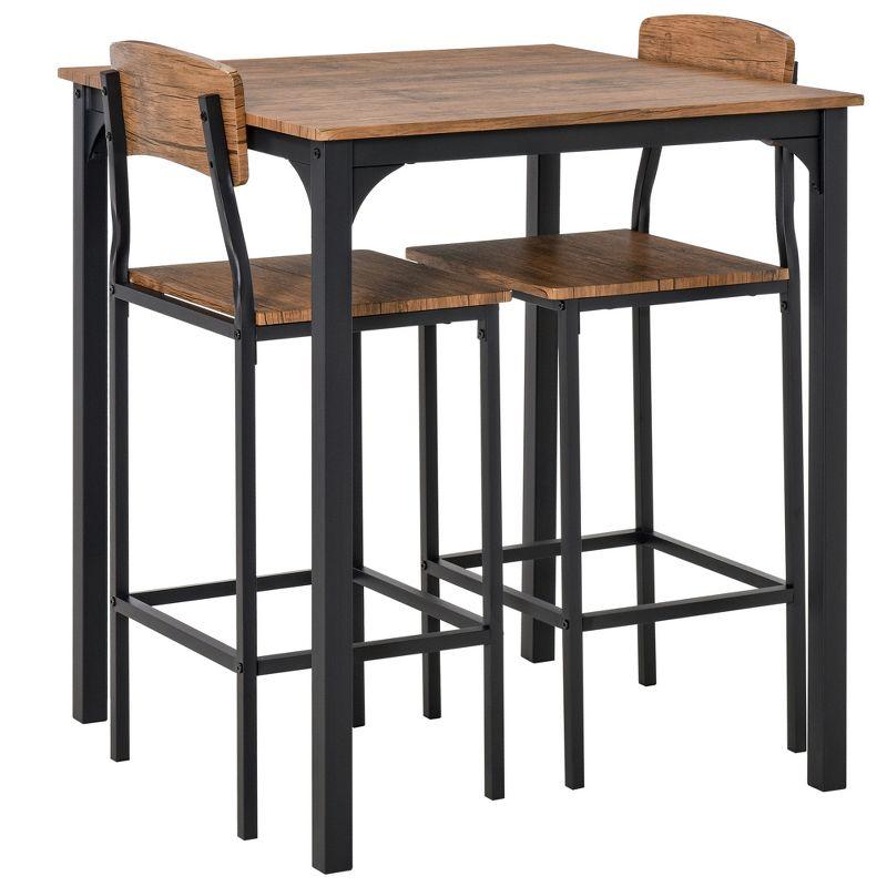 Rustic Brown MDF and Steel Pub Table Set with 2 Chairs