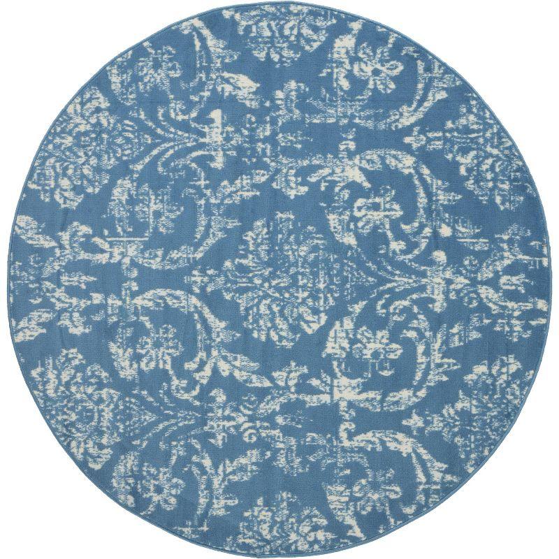Nourison Jubilant 5'3" x ROUND (5' Round) Blue Area Rug Farmhouse Vintage Damask by Nourison