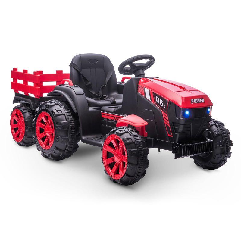 12V Kids Ride On Tractor with Trailer Battery Powered Electric Vehicles Toy