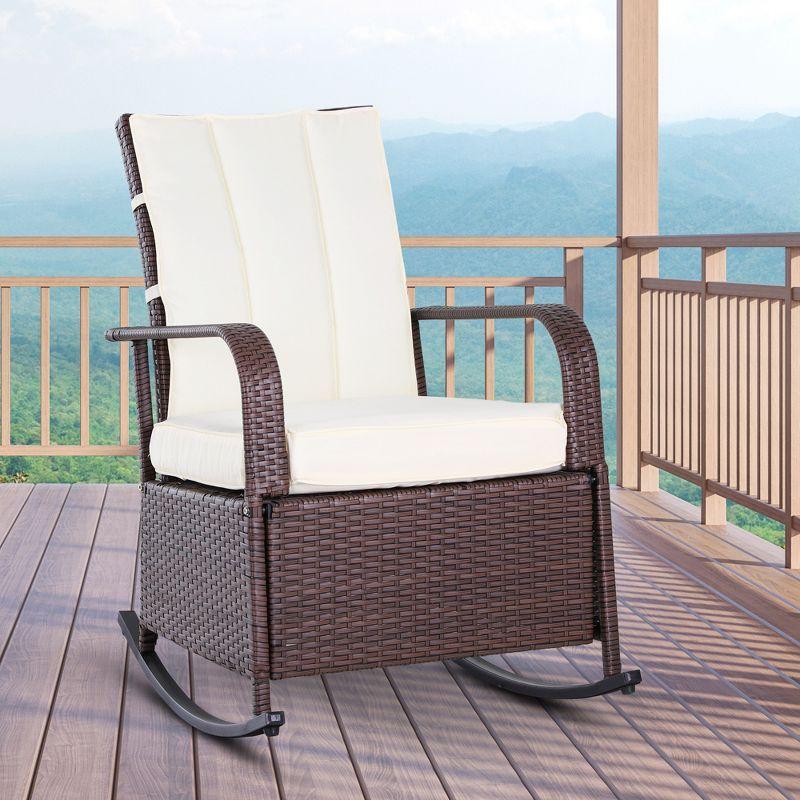 Luxury Beige PE Rattan Outdoor Reclining Rocker with Cushions