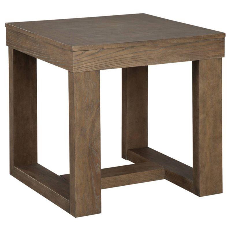 Contemporary Plank-Effect Square End Table in Textured Grayish Brown