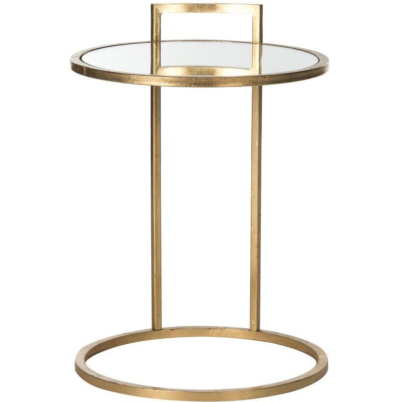 Calvin Round Gold Leaf End Table - Gold/Mirror - Safavieh.