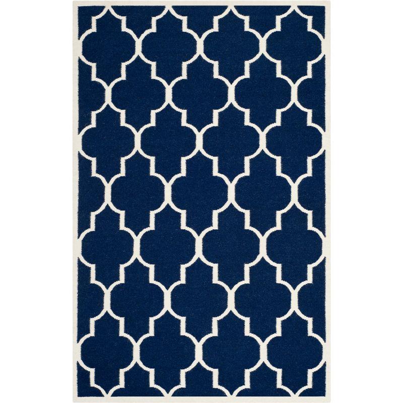 Dhurries DHU632 Hand Woven Area Rug - Navy/Ivory - 6'x9' - Safavieh.