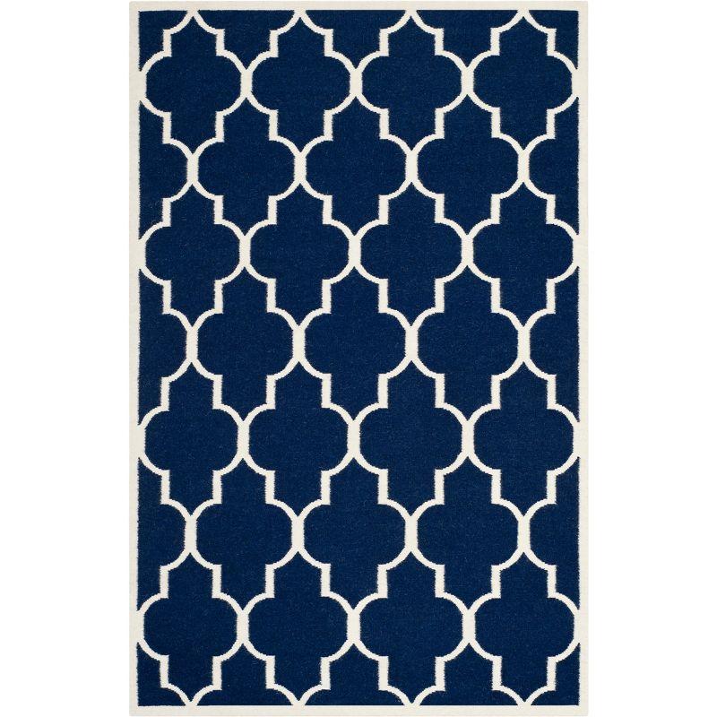 Navy and Ivory Geometric Wool 6' x 9' Handmade Area Rug