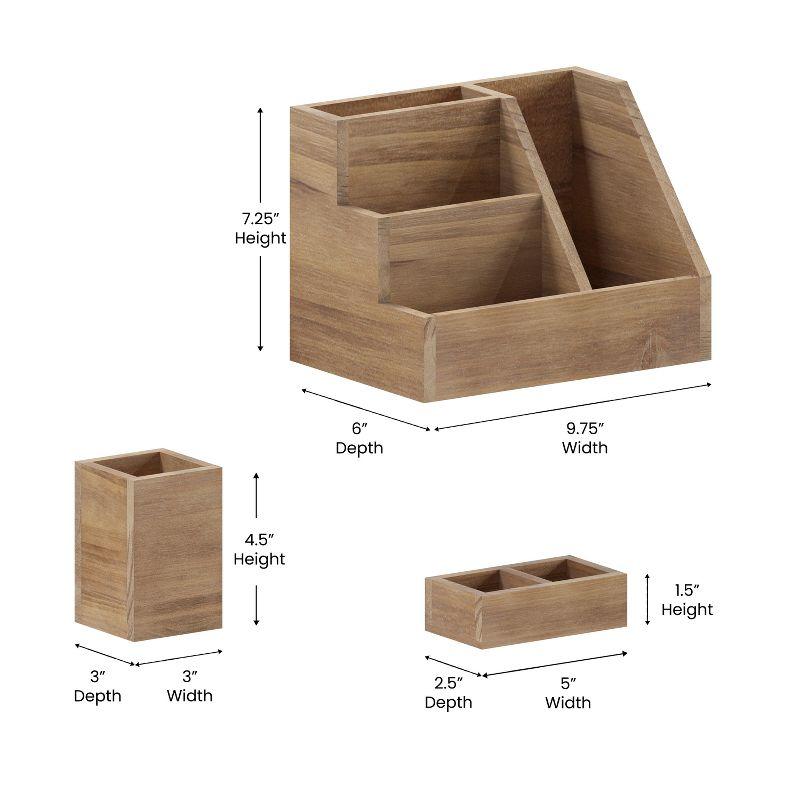 Merrick Lane 3 Piece Metal and Wood Desk Organizer Set for Desktop, Countertop, or Vanity