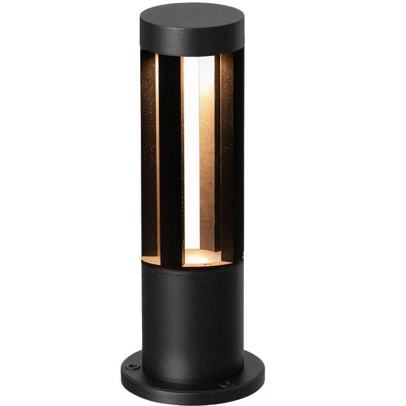 Gardenised Gardenised 15.75-inch Round Led Bollard Path Lights – Durable Decorative Aluminum Wired Landscape Lighting For Walkways, Gardens, Pools, Porches, Driveways, And Surrounding Areas, Black