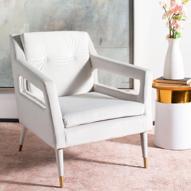 Elegant Silver Velvet Wood Accent Chair with Gold-Capped Legs