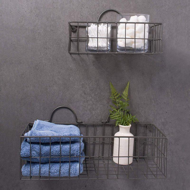 Small Grey Wire Wall Basket Set/2