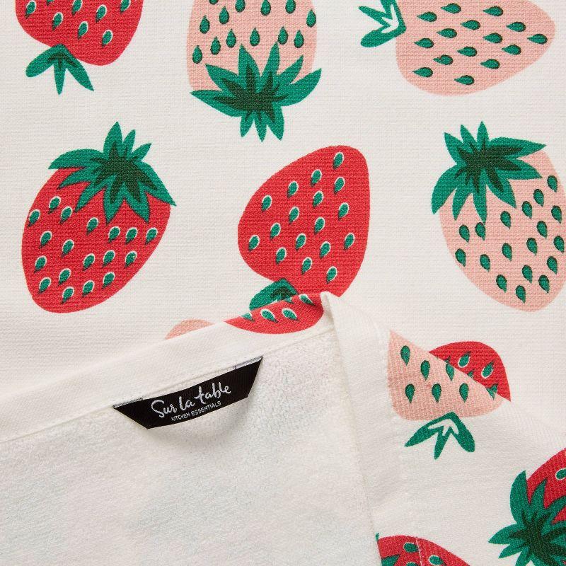 SUR LA TABLE KITCHEN ESSENTIALS Quirky Strawberries Fruit Kitchen Towel Set Pink/Green/Cream (Set of 2)