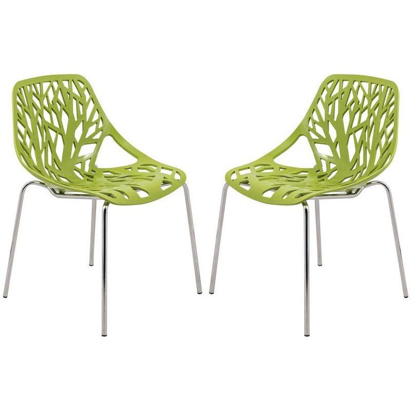 Green Cut-Out Plastic Dining Chair with Chrome Legs, Set of 2