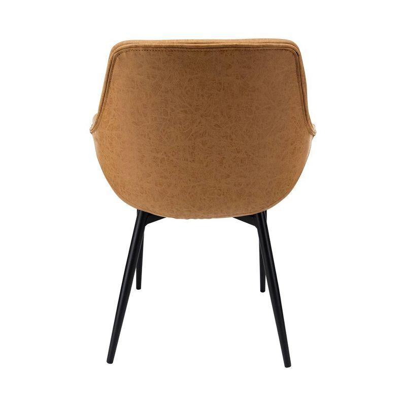 LeisureMod Markley Leather Dining Arm Chair With Metal Legs Set of 4 in Light Brown