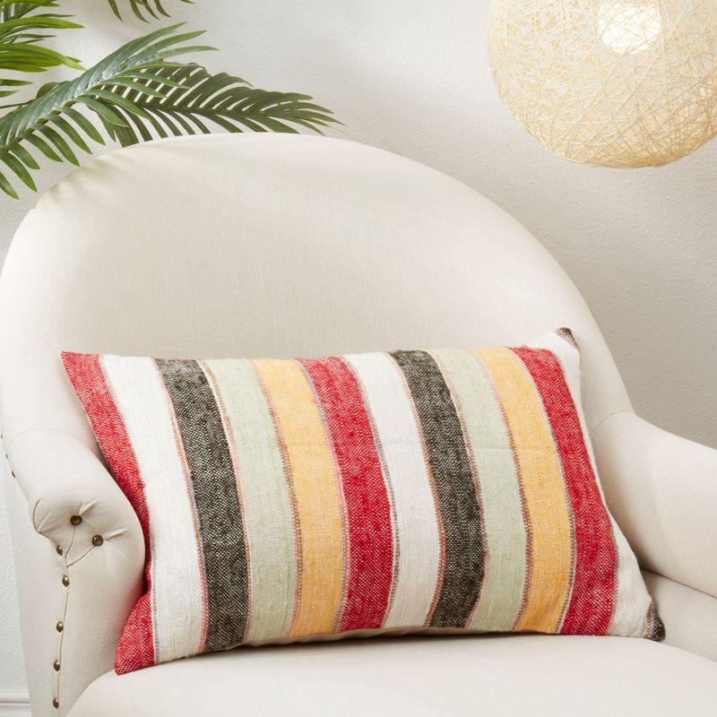 Multicolor Striped Cotton 16"x24" Throw Pillow