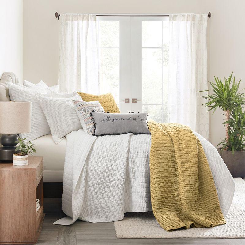 Ochre Twin Microfiber Waffle Quilt Set