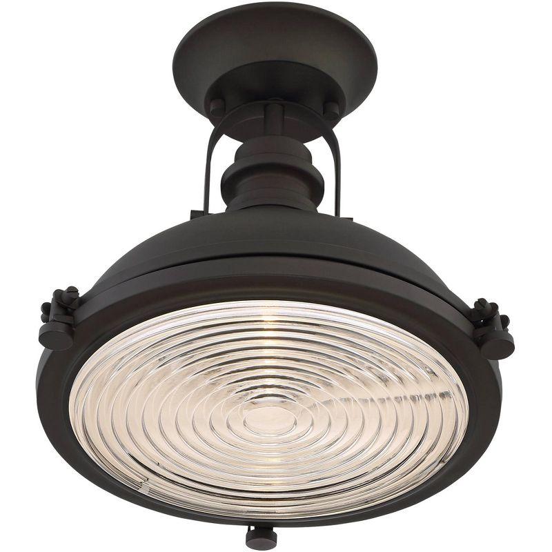 Possini Euro Design Verndale Industrial Ceiling Light Semi Flush Mount Fixture 11 3/4" Wide Bronze Clear Ribbed Glass for Bedroom Kitchen Living Room