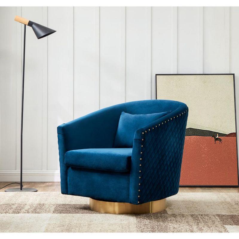 Clara Quilted Swivel Tub Chair - SFV4702 - Navy/Gold - Safavieh Couture