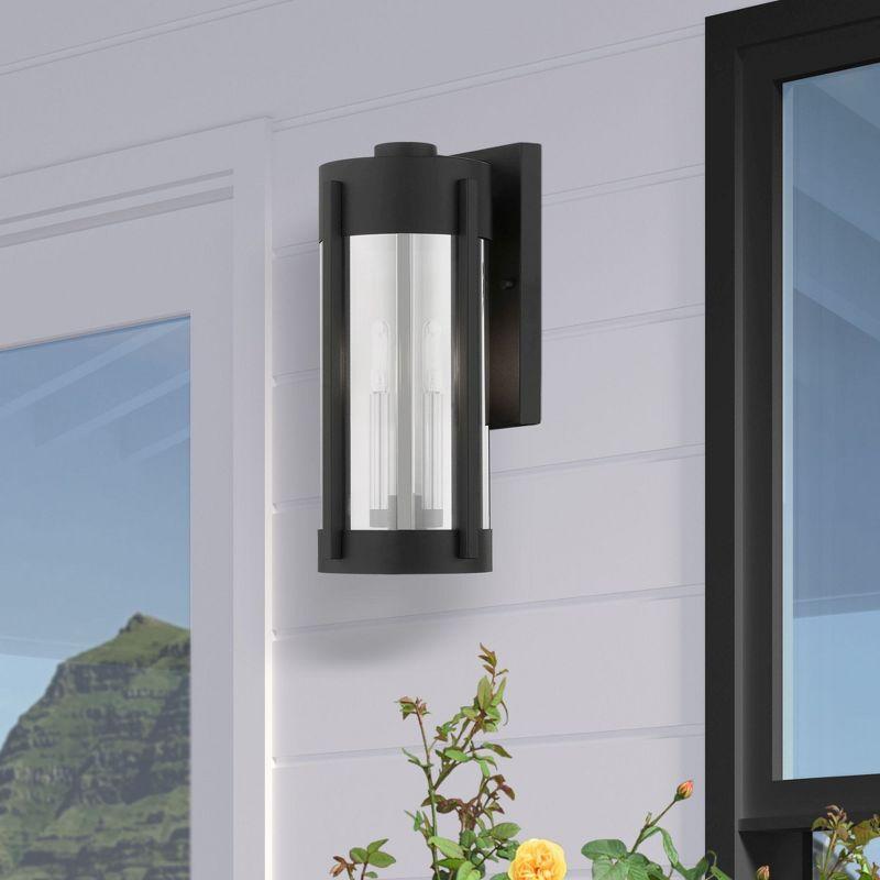 Lighting Lumens 7.5in 2 Light Outdoor Wall Lantern Pendant, Electrical Plated Smoke Glass Shade