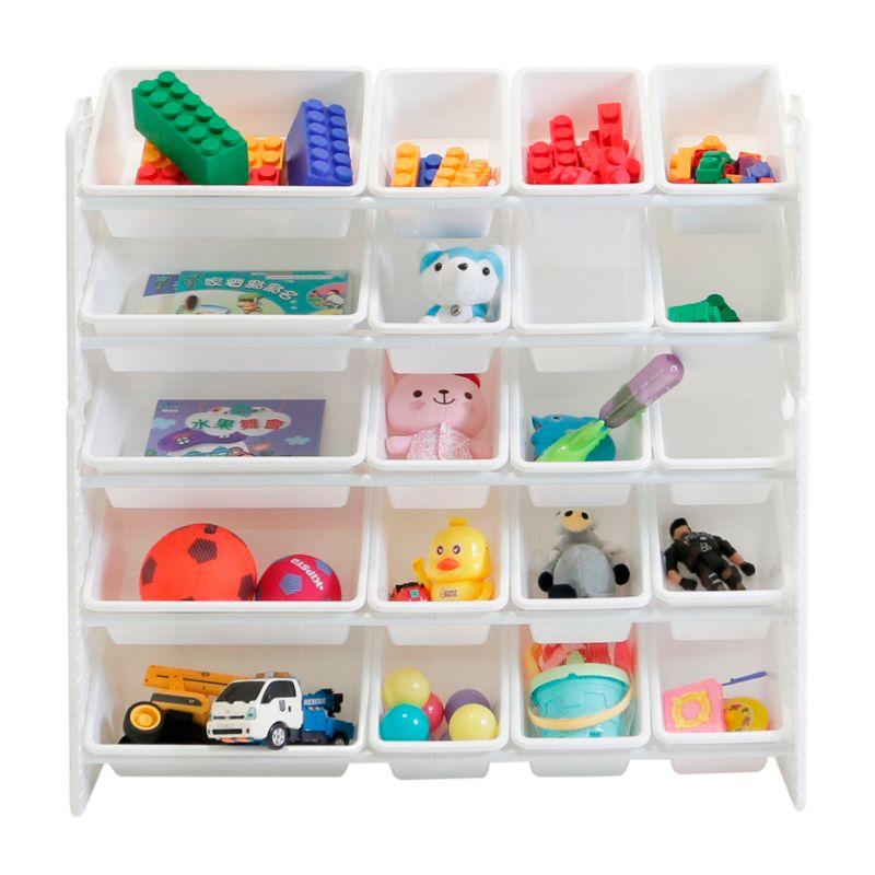 White Plastic 5-Tier Stackable Toy Storage Organizer with 20 Bins